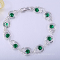 Cadeau de Noël de bracelets en laiton de fleur de pierre verte zircone cubique